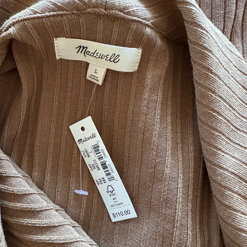 Madewell Fitted Ribbed Button-Up Sweater Dress Camel Tan Large NWT Retail $110 - Picture 10 of 15
